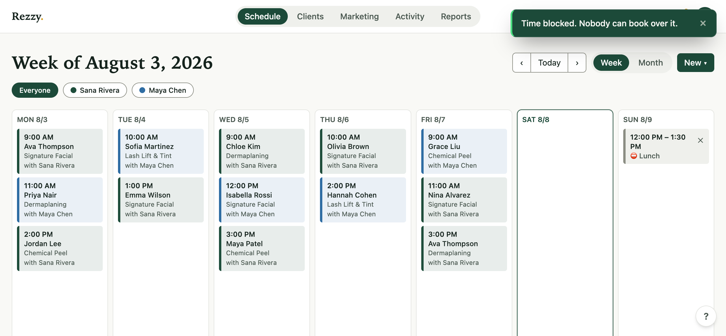 A blocked lunch hour on the weekly calendar