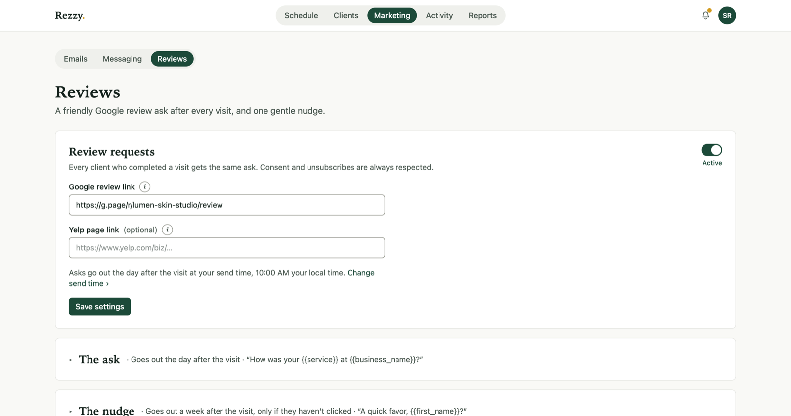 Rezzy's review requests: an automatic, compliant Google review ask after each visit
