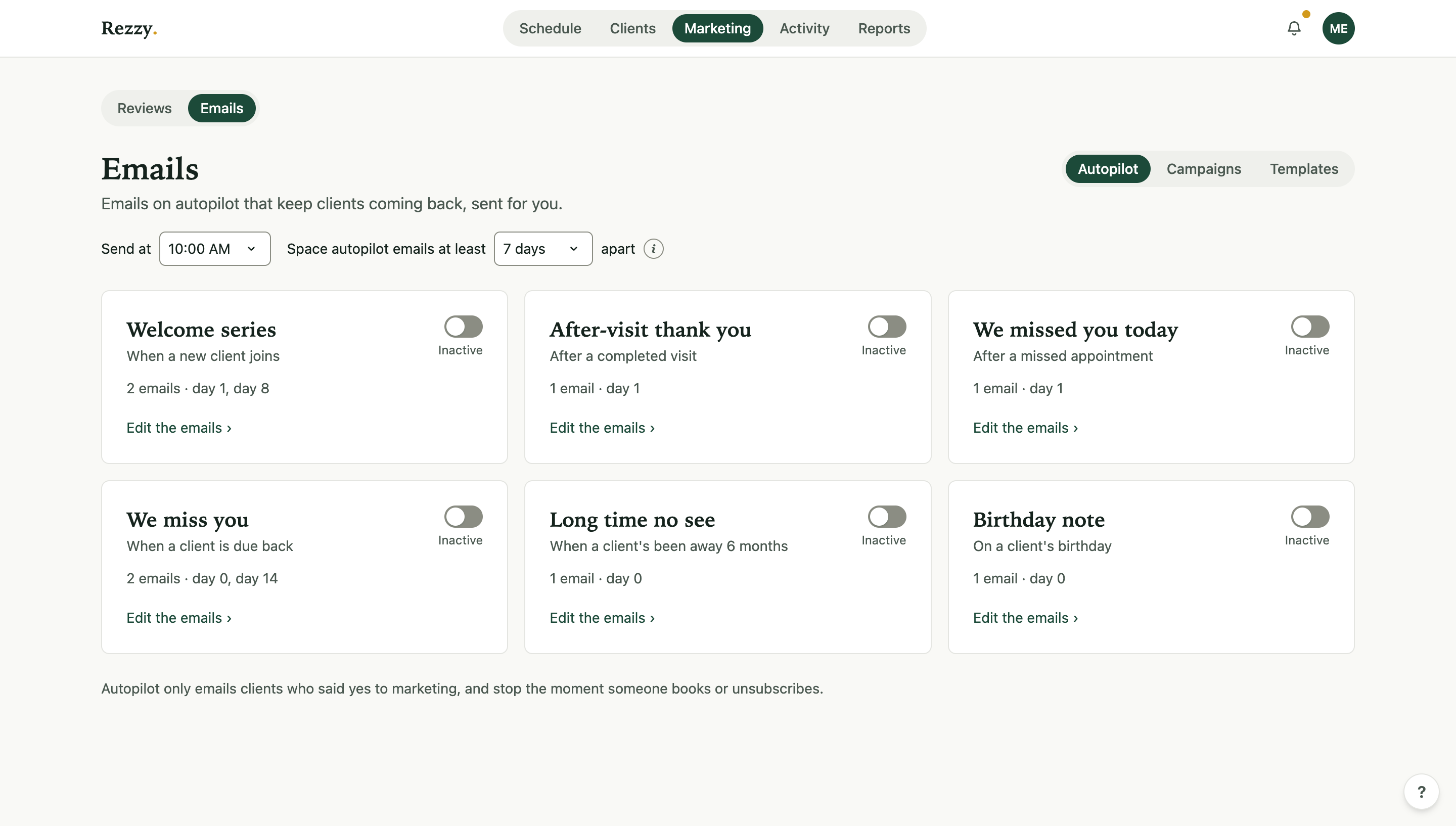 The Marketing hub: autopilot email sequences ready to switch on